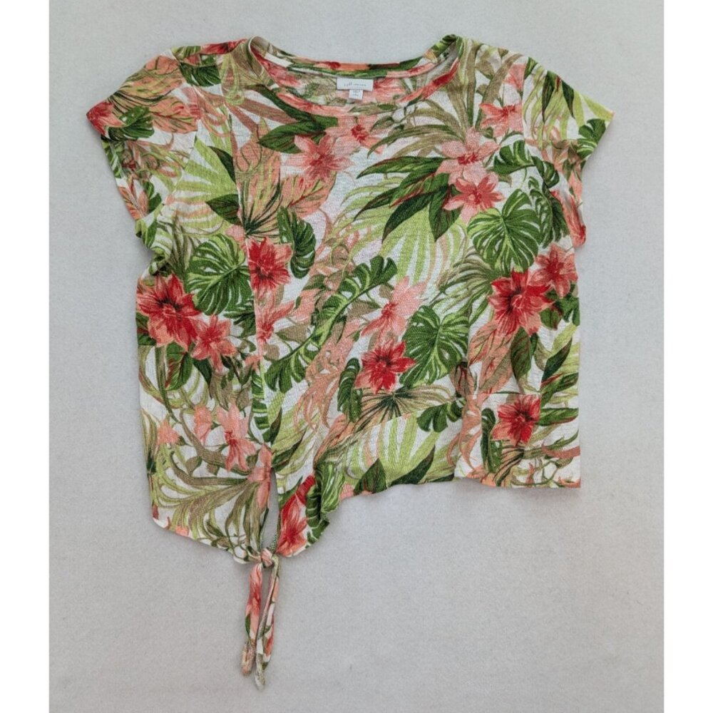 J. Jill Love Linen Women's Top Size PL Stretch Knit Hawaiian Floral Print